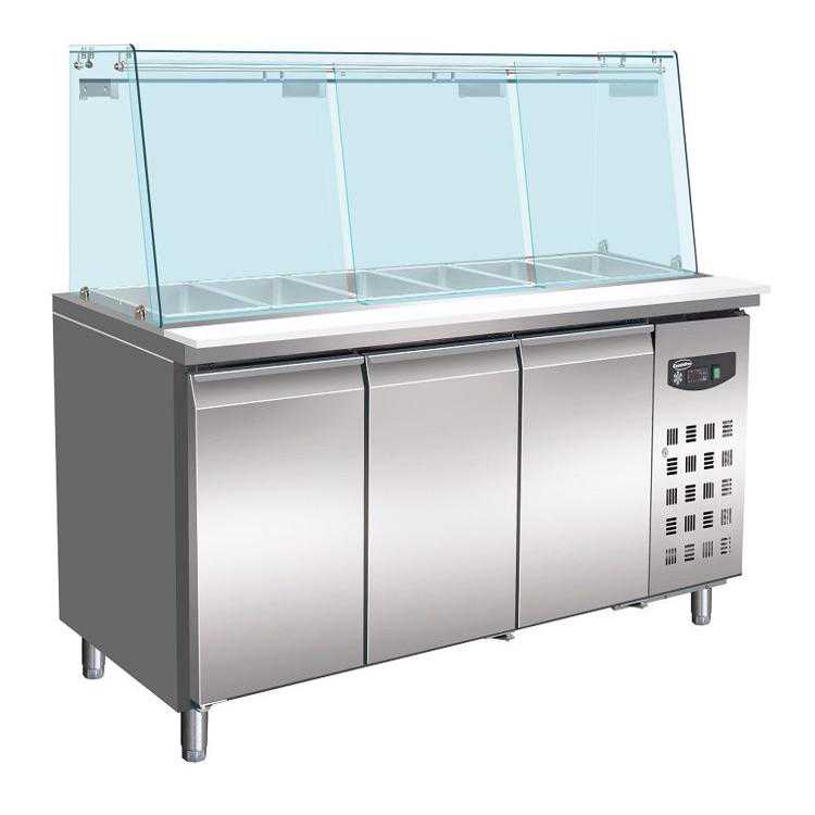 Combisteel 3 Doors Refrigerated Counter With Glass Cover Container (1365H x 1795W x 700D) - 456 Ltr
