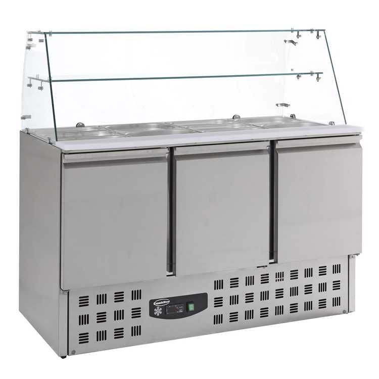 Combisteel 3 Door Saladette Container With Glass Cover (850H x 1365W x 700D) - 368 Ltr